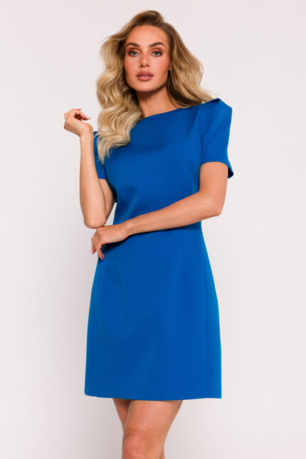 Blaues elegantes Minikleid mit gepolsterten Schultern