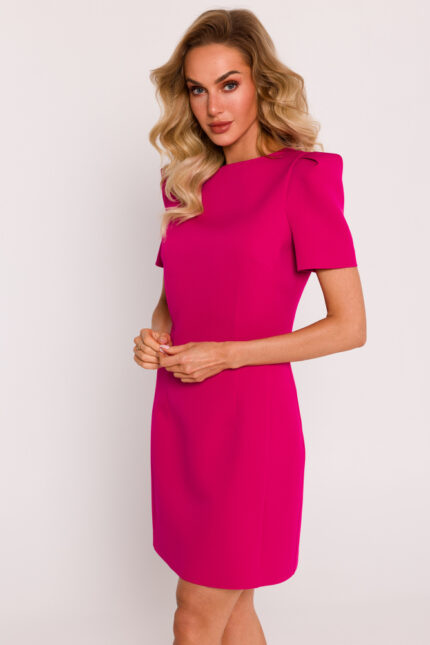 Pinkes elegantes Minikleid mit gepolsterten Schultern