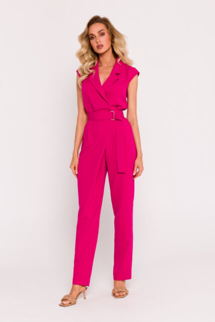 Pinker ärmelloser Damenoverall im asymmetrischen Design