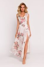 Weisses Chiffon-Maxikleid im Blumenmuster