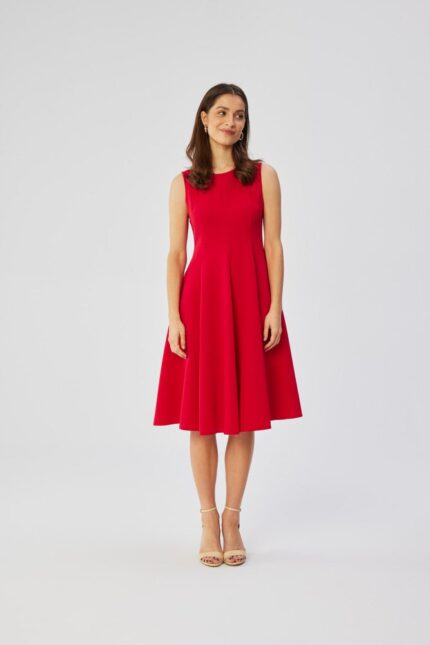 Rotes ärmelloses stilvolles knielanges Kleid