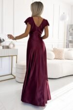 Elegantes Langes Satin Abendkleid - Kastanie