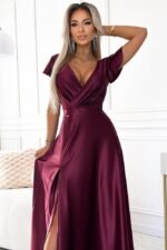 Elegantes Langes Satin Abendkleid - Kastanie