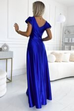 Elegantes Blaues Langes Satin Abendkleid