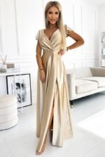 Langes Satin Abendkleid Gold-Beige