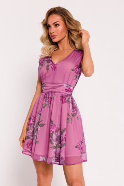 Ärmelloses Chiffon Minikleid im Blumenmuster