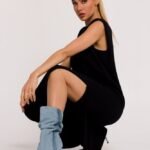 Schwarzes elegantes Maxikleid mit Schulterpolstern