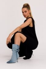 Schwarzes elegantes Maxikleid mit Schulterpolstern