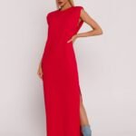 Rotes elegantes Maxikleid mit Schulterpolstern