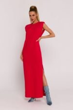 Rotes elegantes Maxikleid mit Schulterpolstern