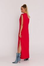 Rotes elegantes Maxikleid mit Schulterpolstern