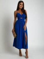 Blaues Sommerkleid in Midilänge mit Cutout – Bild 3