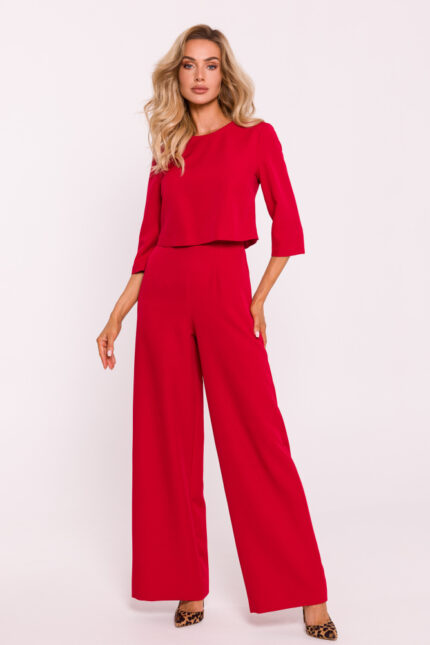 Roter doppellagiger Overall - Dreiviertel Arm