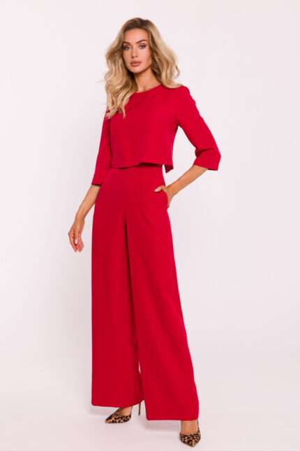 Roter doppellagiger Overall - Dreiviertel Arm