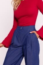 Blaue Damen Stoffhose mit Bundfalten