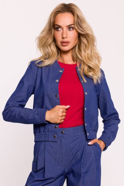 Blaue Damen Bomberjacke mit Druckknöpfen