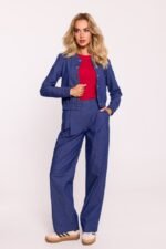 Blaue Damen Bomberjacke mit Druckknöpfen