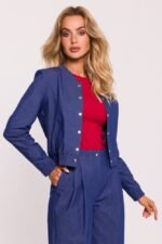 Blaue Damen Bomberjacke mit Druckknöpfen