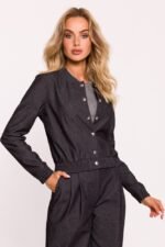 Damen Bomberjacke mit Druckknöpfen - Anthrazit