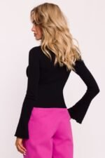 Schwarzes Geripptes Langarm-Shirt