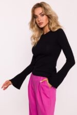 Schwarzes Geripptes Langarm-Shirt