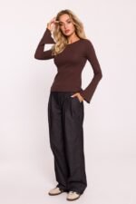 Braunes Geripptes Langarm-Shirt