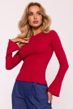 Rotes geripptes Langarm-Shirt