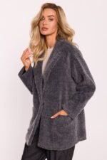 Graue Oversized Teddy Style Jacke