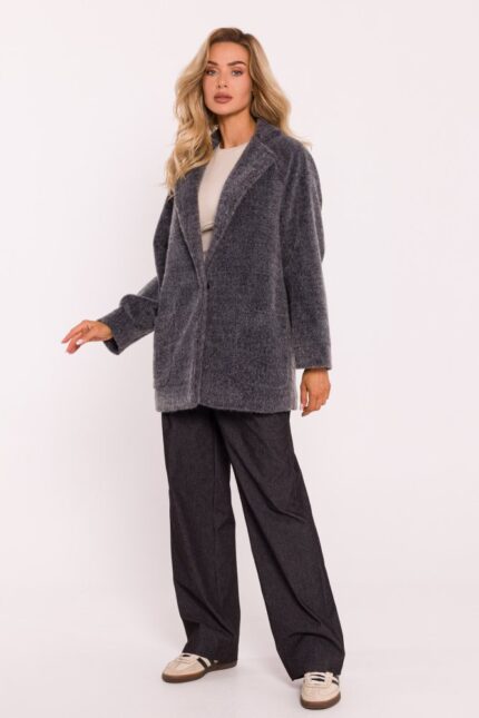 Graue Oversized Teddy Style Jacke