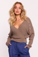Raffinierter Damen Strickpullover in Wickeloptik