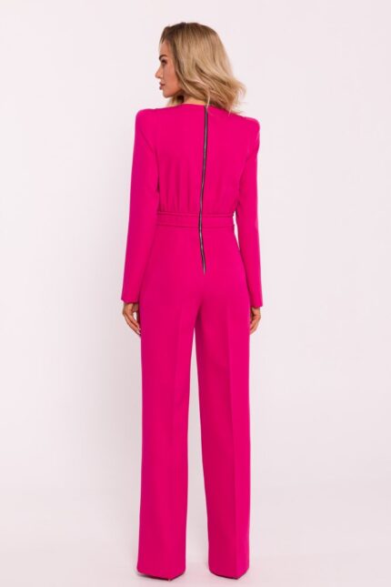 Pinker taillierter Overall mit Schulterpolstern