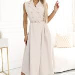 Beiges Kleid mit Reverskragen