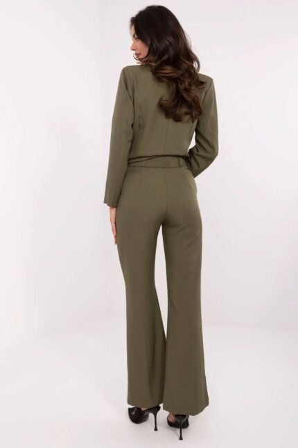 Damen Stoffhose mit Gürtel in Khaki aus hochwertigem Materialmix - 209186