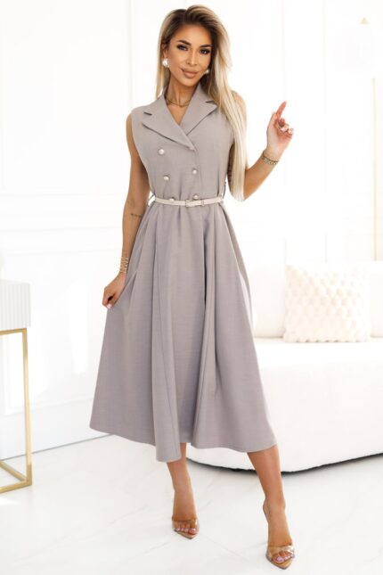 Graues Kleid mit Reverskragen
