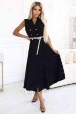 Schwarzes Midikleid mit Reverskragen - 596