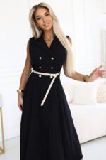 Schwarzes Midikleid mit Reverskragen – Bild 2