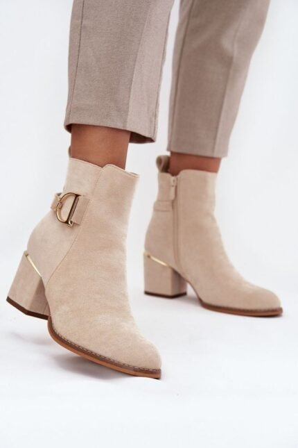Beige Damen Stiefeletten Wildlederimitat
