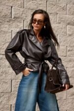 Damen Lederjacke Anthrazit