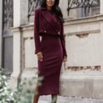 Bordeaux Kleid mit Kurzblazer Set