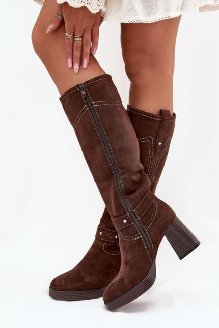 Kunst-Wildleder Stiefel in Braun mit Verzierungen