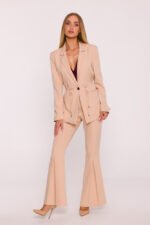 Beiger Damemblazer mit Taschen und Reverskragen