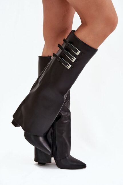 Schwarze Damenstiefel mit Umschlag