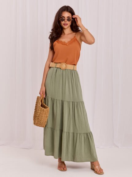 Khaki Maxirock mit Volants