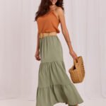 Khakifarbener Boho Maxirock mit Volants
