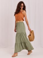 Khakifarbener Boho Maxirock mit Volants