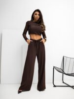 Braune bequeme Damenhose - weitem Bein