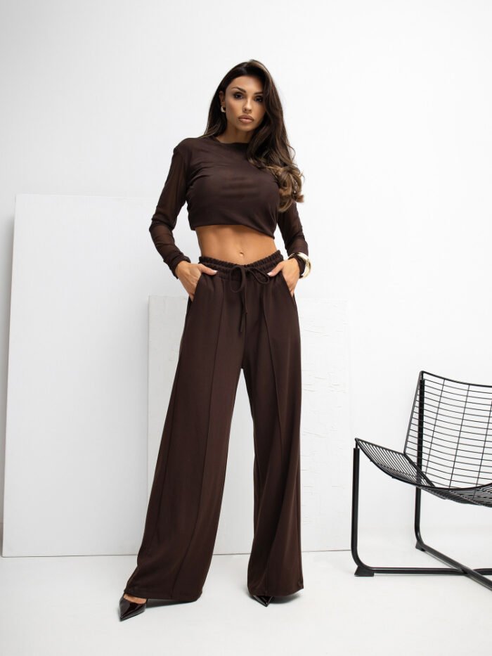 Braune bequeme Damenhose - weitem Bein