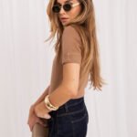 Damen Rollkragenpullover Kurzarm Kamel