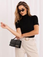Kurzarm Pullover Damen mit Rollkragen Schwarz