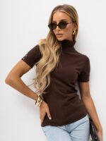 Kurzarm Rollkragenpullover Damen in Braun - warme Eleganz